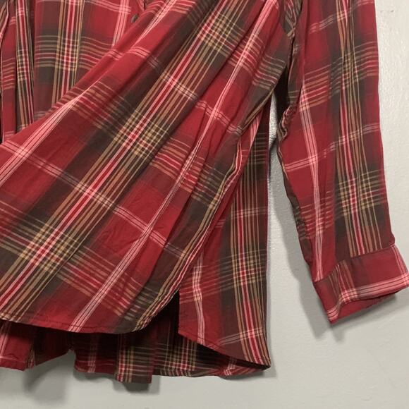 Catherines Plus Size 1X Equestrian Earthy Plaid Button Up Shirt Country Western - Picture 3 of 8